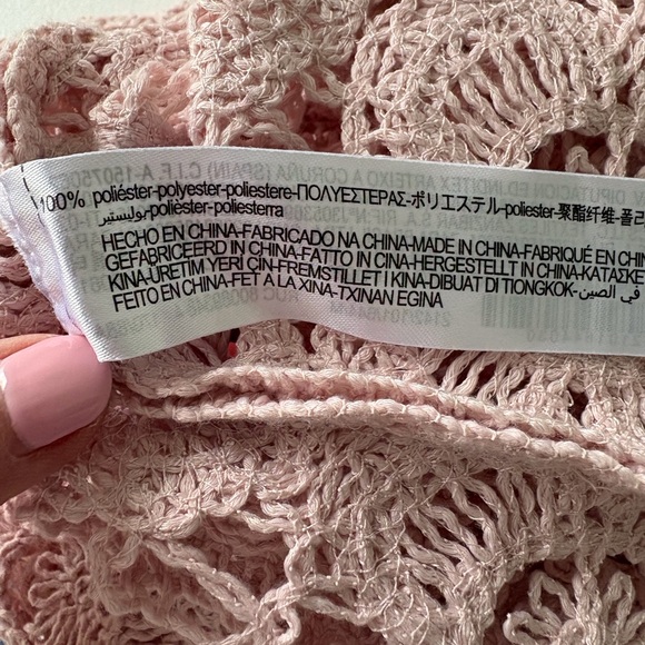 Zara Medium Pink Crochet Crop Top Long Sleeve Boho Scallop Floral Scoop Neckline - Picture 11 of 13